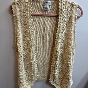 Vintage Cream HandKnit Women's Cardigan Vest with Shell Buttons